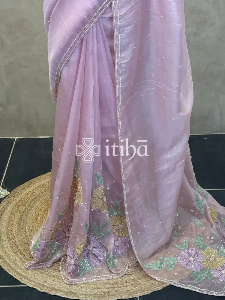 ORGANZA APPLIQUE HANDWORK EMBROIDERY SAREE