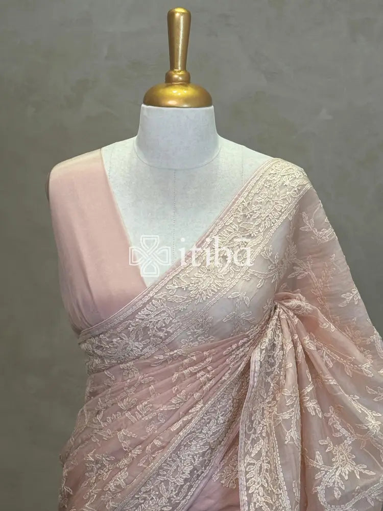 ORGANZA CHIKANKARI EMBROIDERY SAREE