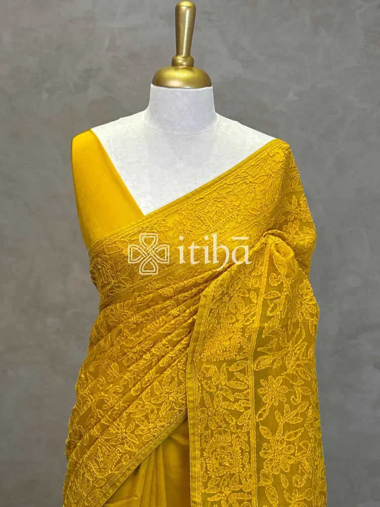 ORGANZA CHIKANKARI EMBROIDERY SAREE