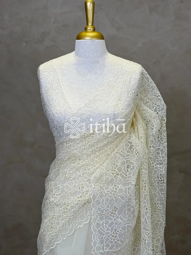 ORGANZA CUT WORK EMBROIDERY DESIGNER SAREE