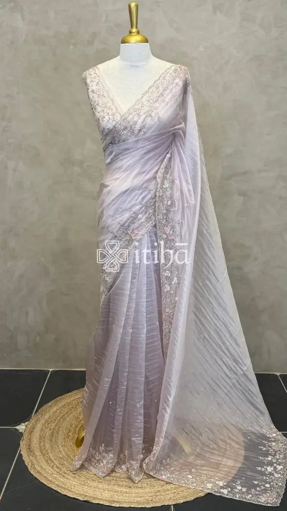 ORGANZA EMBROIDERY DESIGNER SAREE - LIGHT LAVENDER