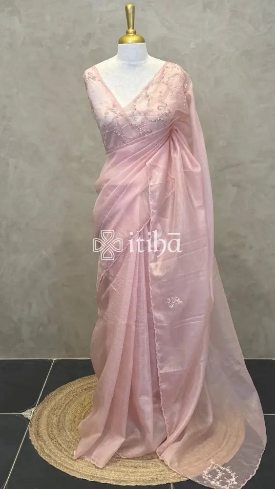 ORGANZA EMBROIDERY DESIGNER SAREE - PEACH