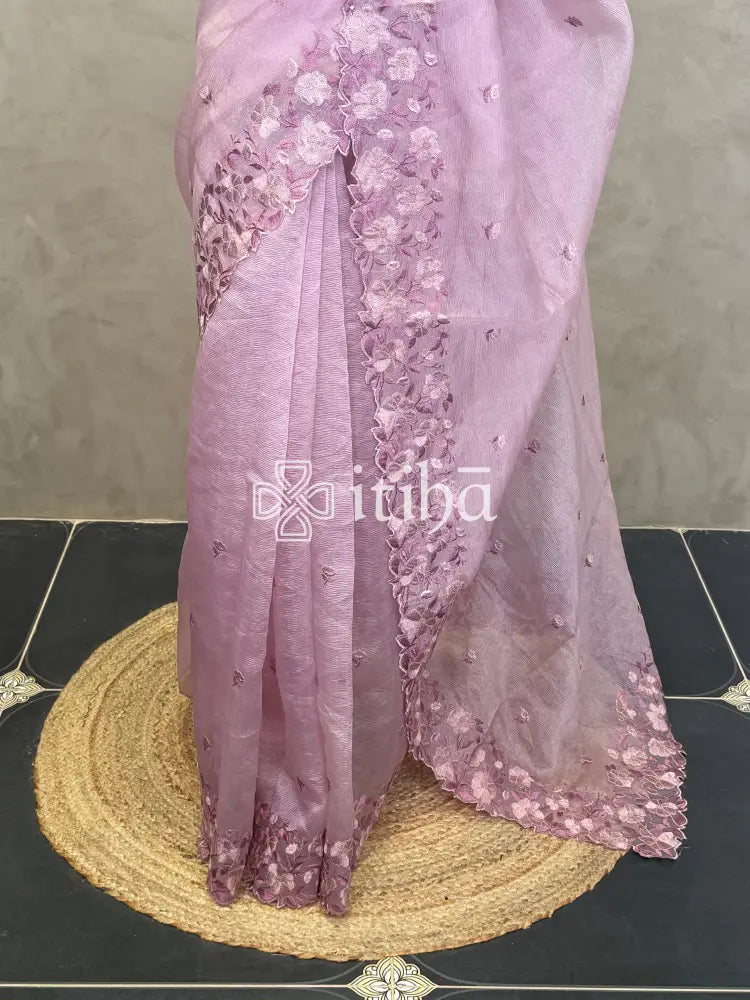 ORGANZA EMBROIDERY SAREE - PASTEL LAVENDER