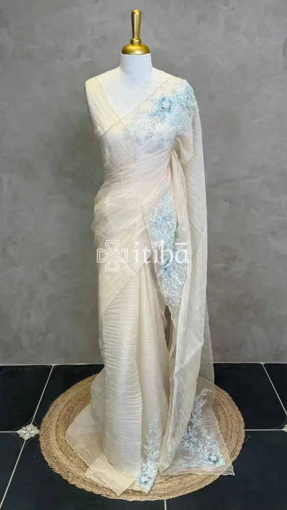 ORGANZA EMBROIDERY SAREE - Beige