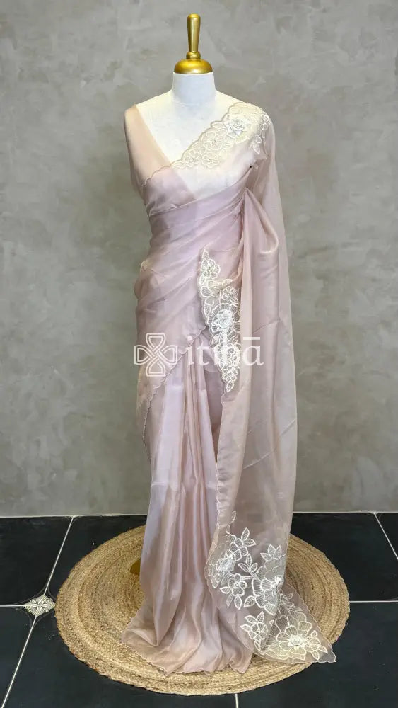 ORGANZA EMBROIDERY SAREE - DUSTY MAUVE PINK