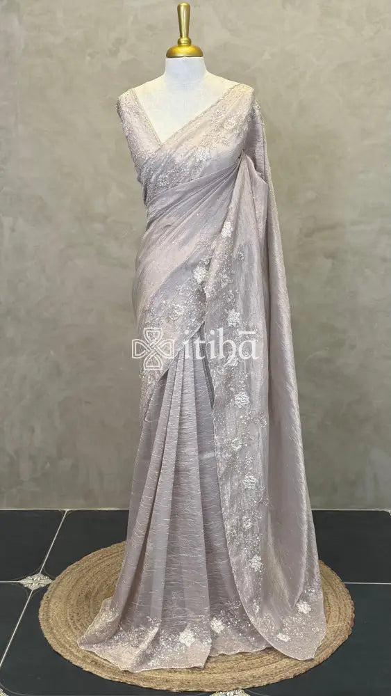 ORGANZA EMBROIDERY SAREE - dusty rose mauve