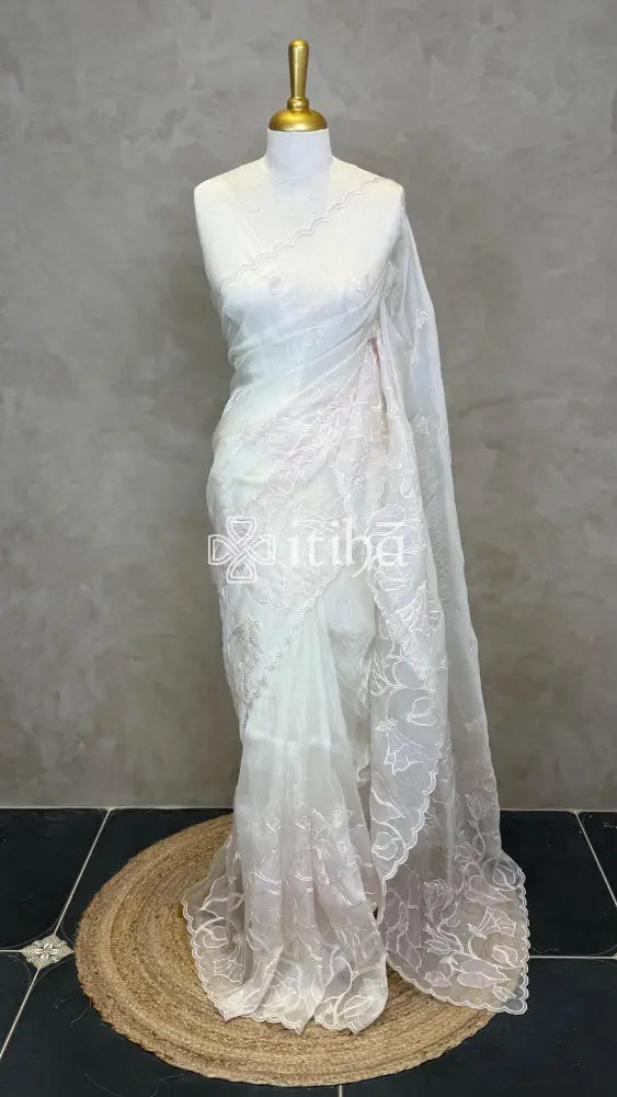 ORGANZA EMBROIDERY SAREE - LIGHT PINK