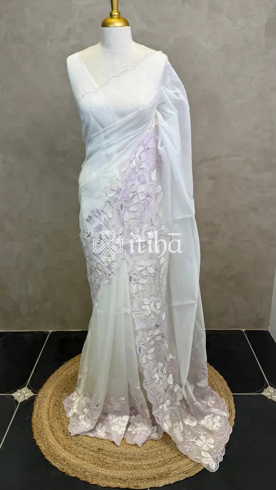 ORGANZA EMBROIDERY SAREE - LILAC