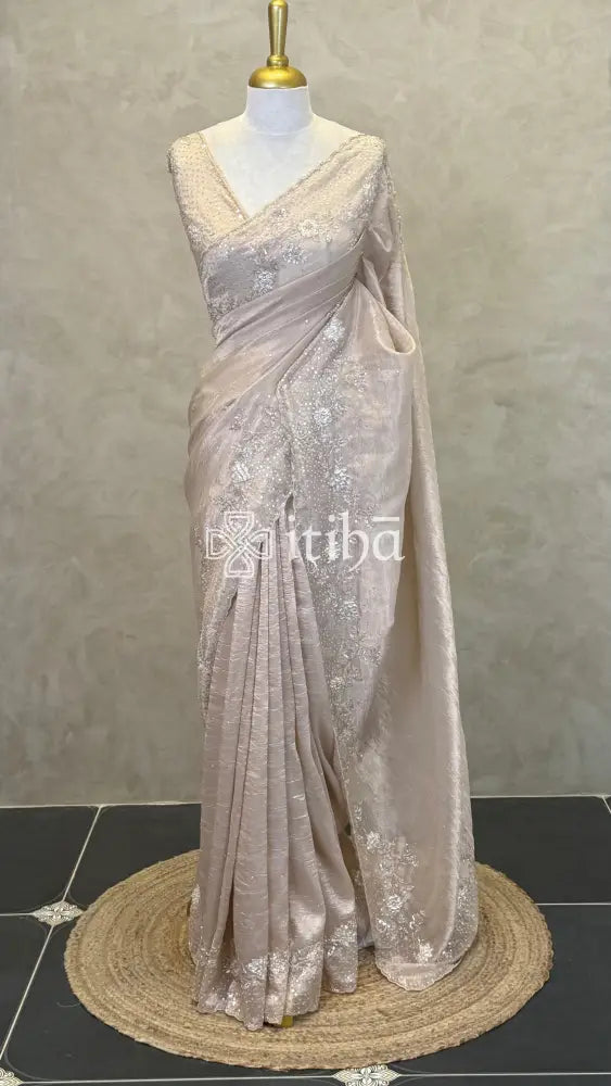 ORGANZA EMBROIDERY SAREE - NUDE PINK