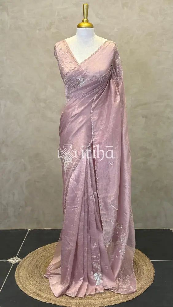 ORGANZA EMBROIDERY SAREE - PASTEL LAVENDER