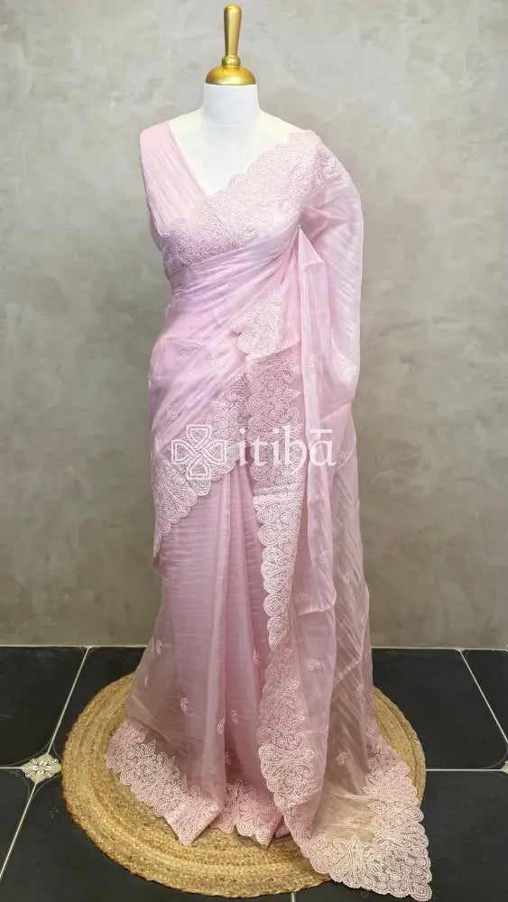 ORGANZA EMBROIDERY SAREE - Pink