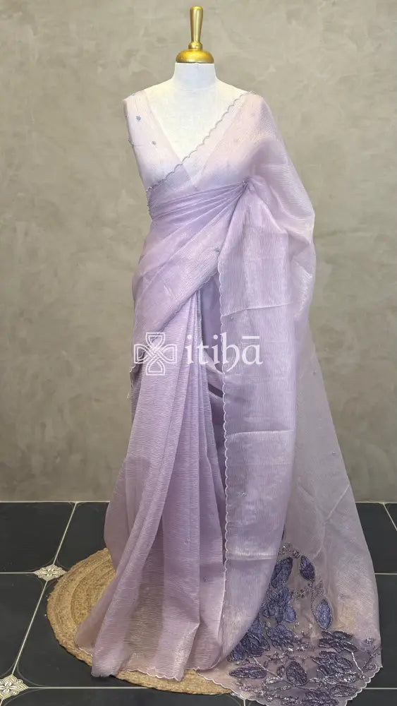 ORGANZA HAND EMBROIDERY SAREE - DUSTY LAVENDER