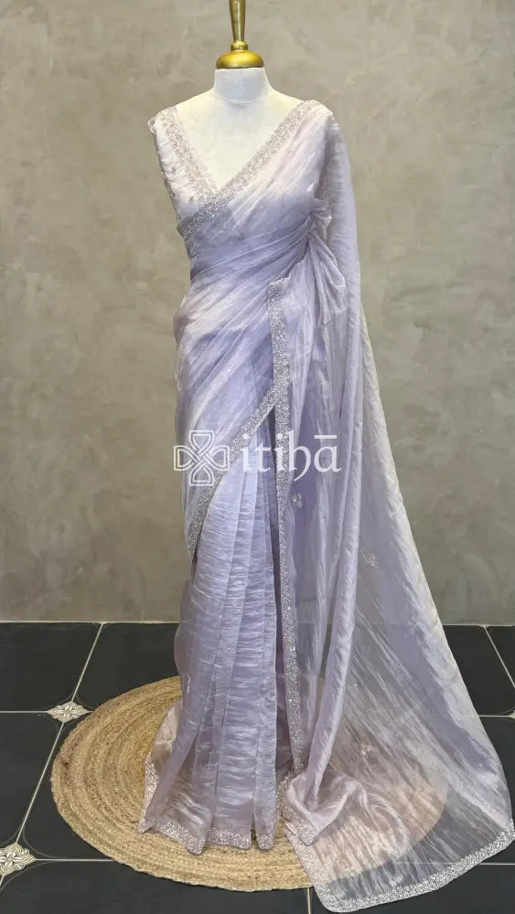 ORGANZA HAND EMBROIDERY SAREE - LAVENDER