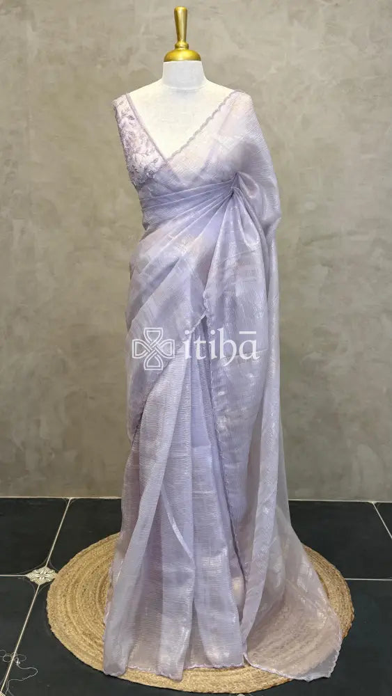 ORGANZA HAND EMBROIDERY SAREE - LIGHT LAVENDER