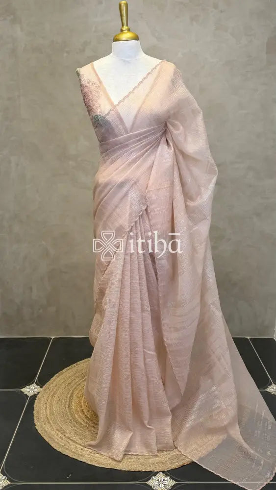 ORGANZA HAND EMBROIDERY SAREE - PASTEL PEACH