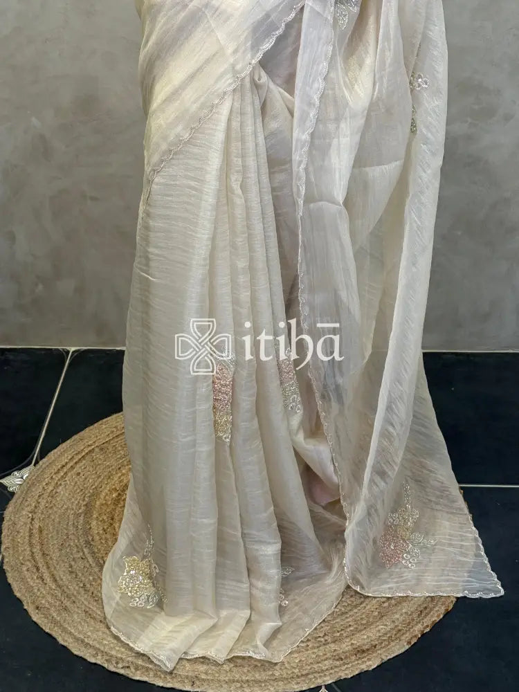 ORGANZA HANDWORK EMBROIDERY APPLIQUE SAREE