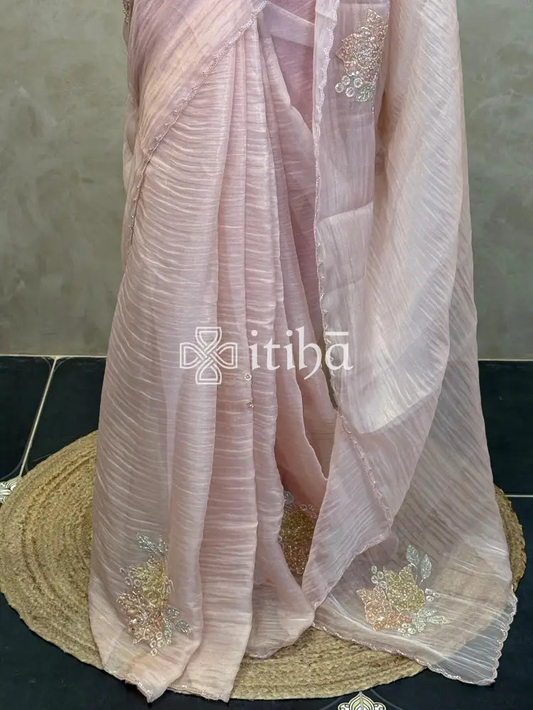 ORGANZA HANDWORK EMBROIDERY APPLIQUE SAREE