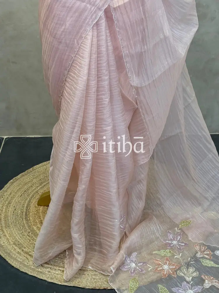 ORGANZA HANDWORK EMBROIDERY APPLIQUE SAREE