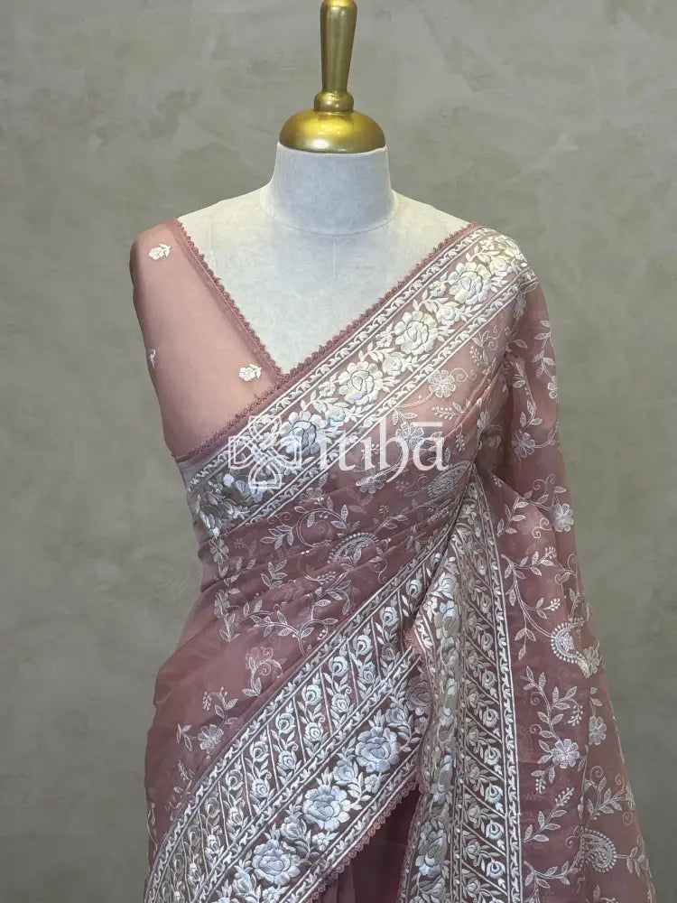 ORGANZA PARSI EMBROIDERY SAREE