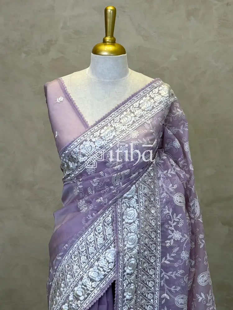 ORGANZA PARSI EMBROIDERY SAREE