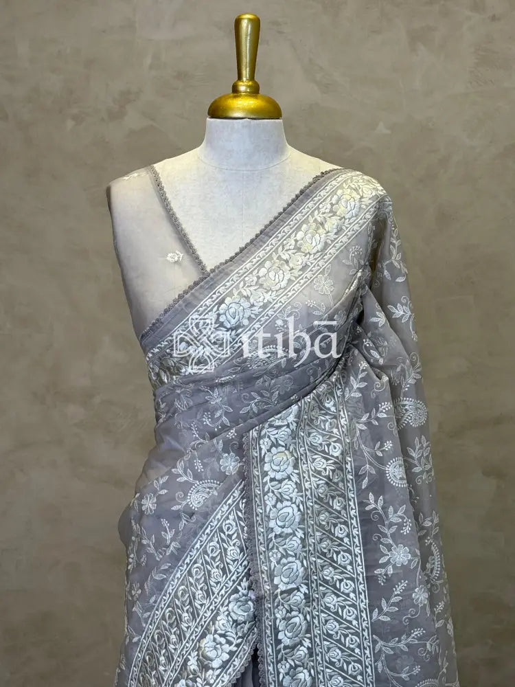 ORGANZA PARSI EMBROIDERY SAREE