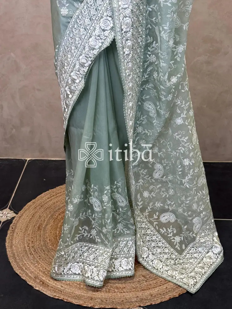 ORGANZA PARSI EMBROIDERY SAREE