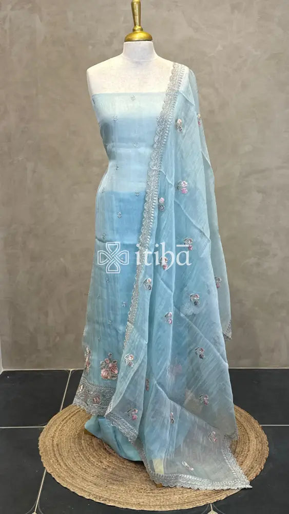 ORGANZA SALWAR SUIT - LIGHT BLUE