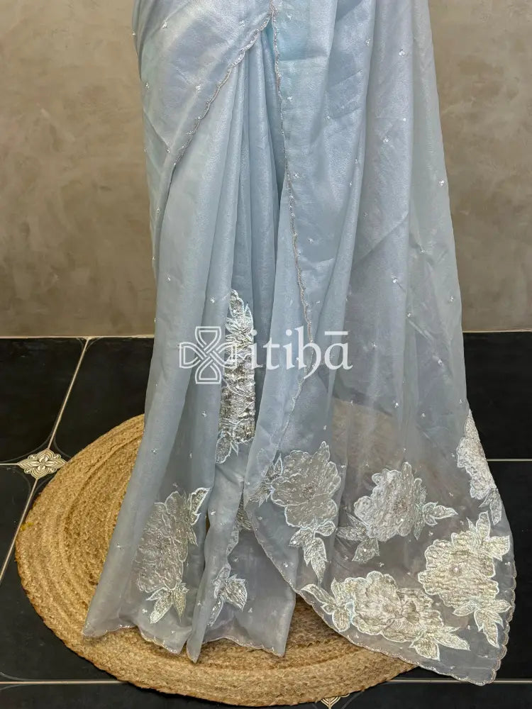 ORGANZA TURKISH APPLIQUE EMBROIDERY SAREE