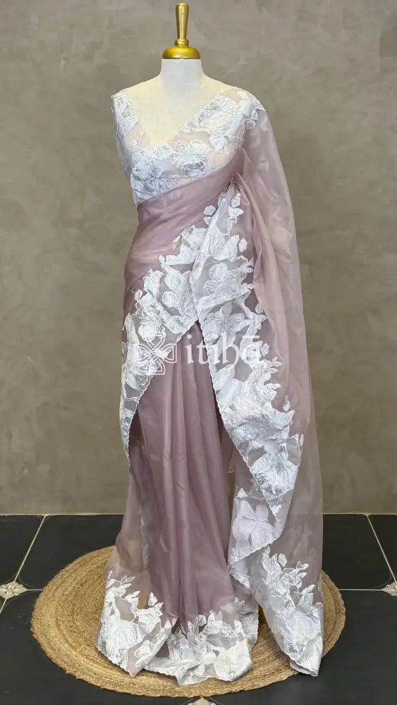 ORGANZA TURKISH APPLIQUE EMBROIDERY SAREE