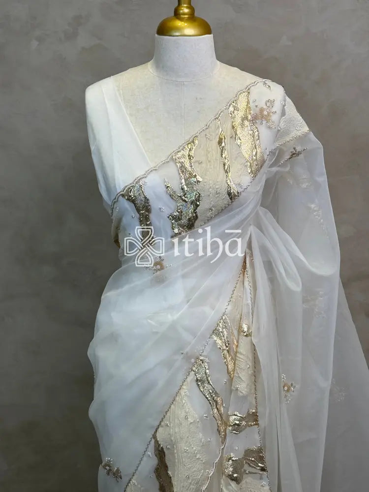 ORGANZA TURKISH APPLIQUE EMBROIDERY SAREE