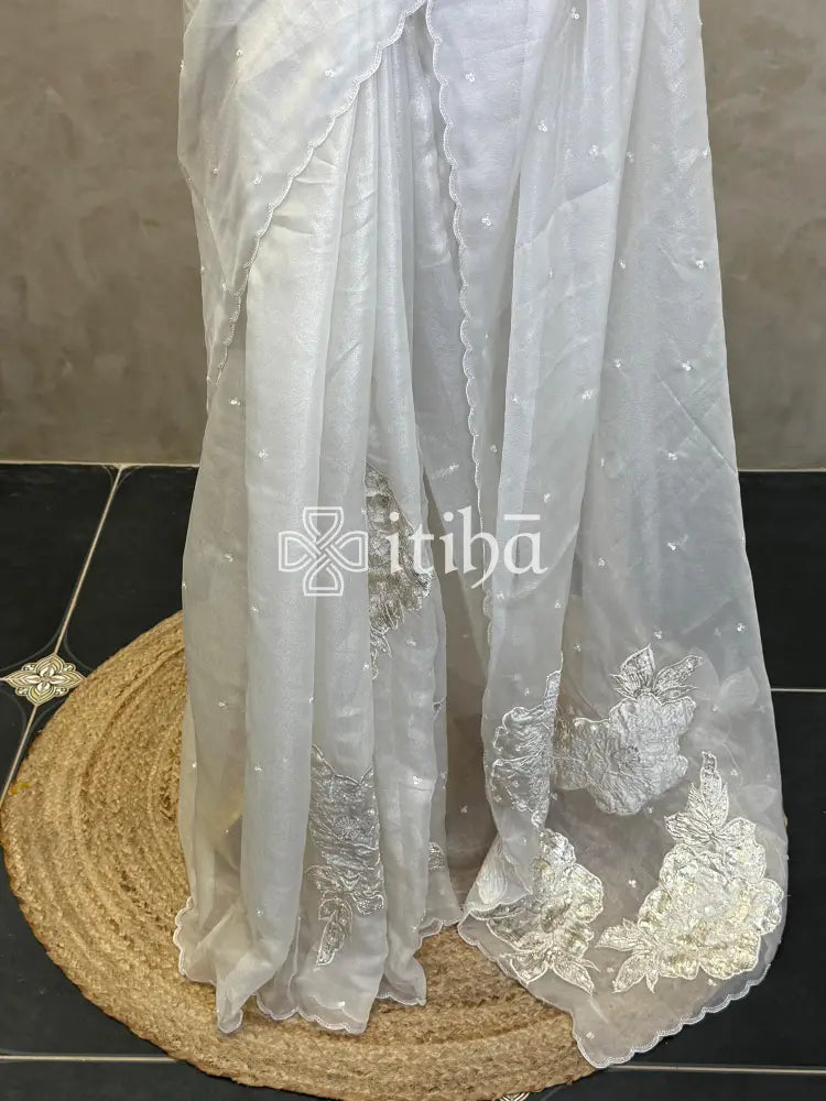 ORGANZA TURKISH APPLIQUE EMBROIDERY SAREE
