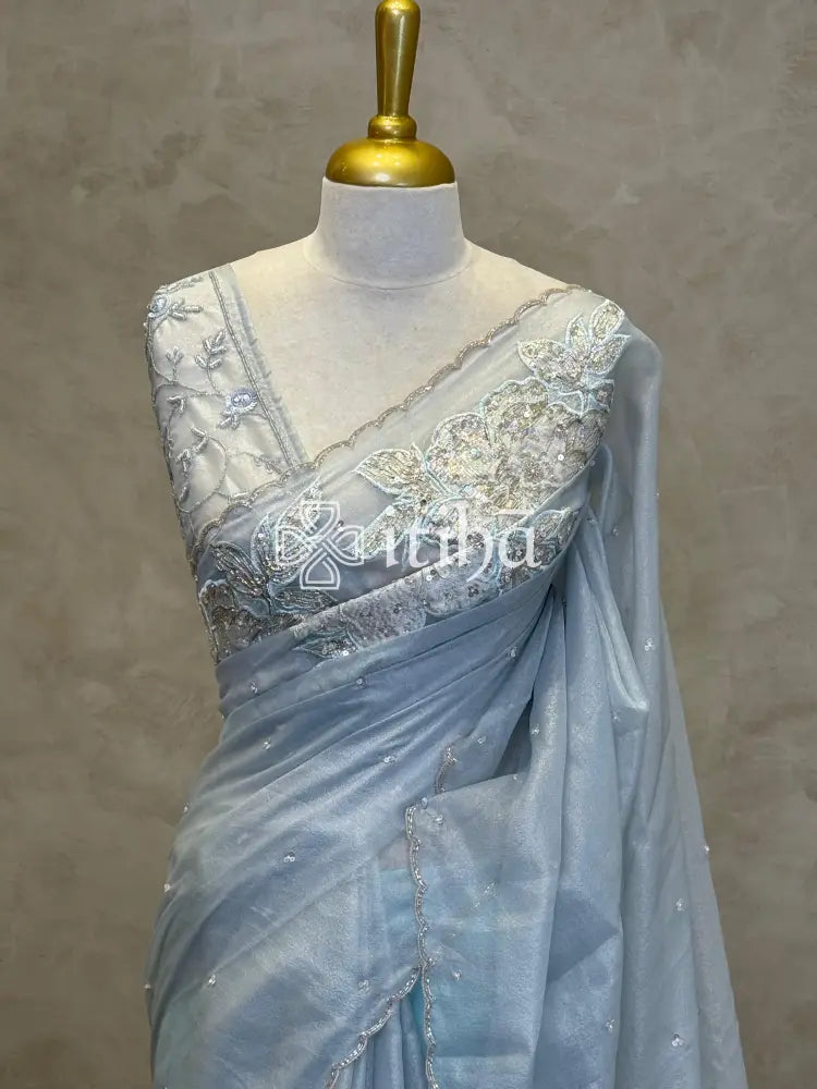 ORGANZA TURKISH APPLIQUE EMBROIDERY SAREE