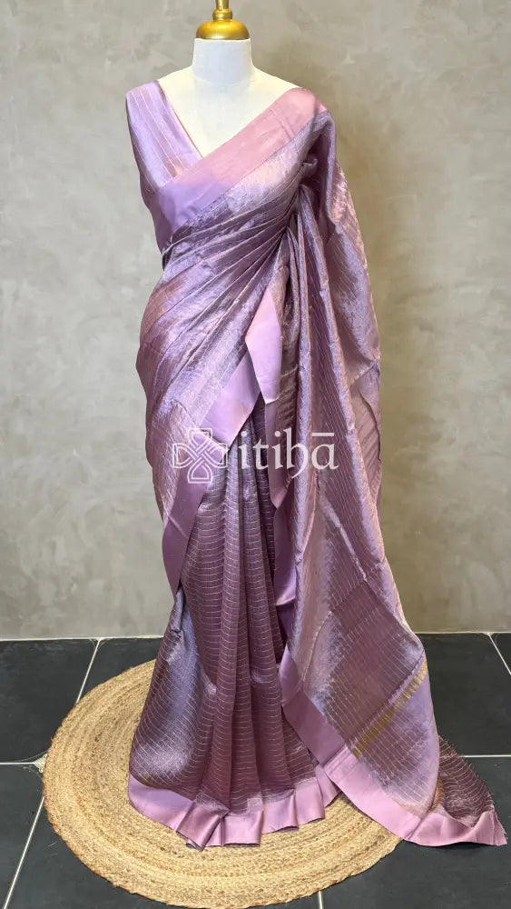 ORGANZA ZARI CHECKS SATIN BORDER BANARASI SAREE - DUSTY ROSE PINK