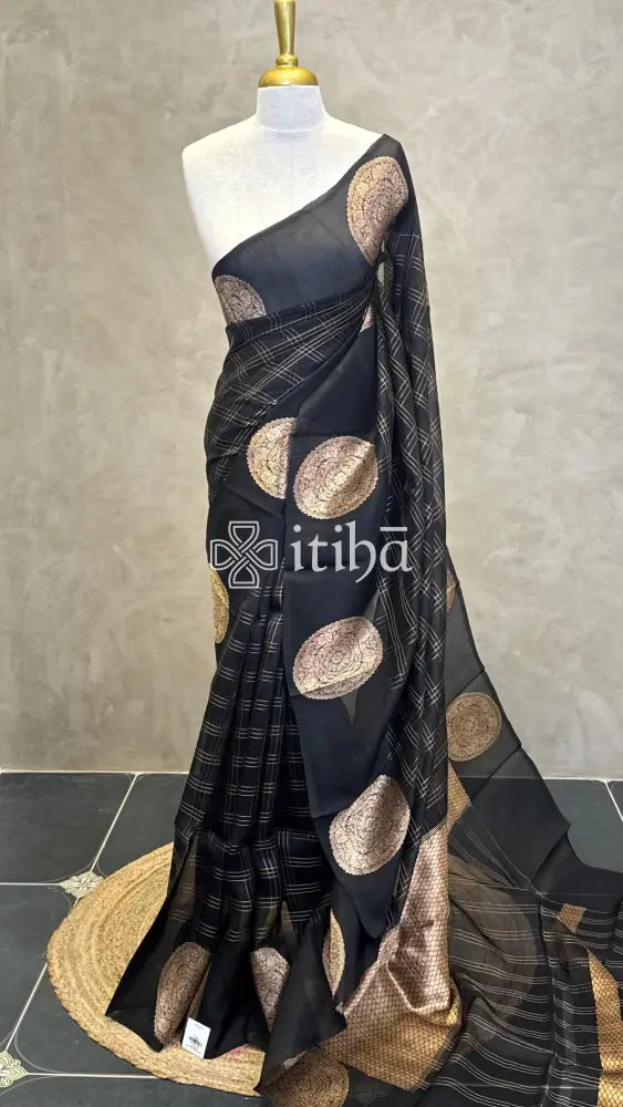 PURE KORA ORGANZA SILK BANARASI SAREE - Black