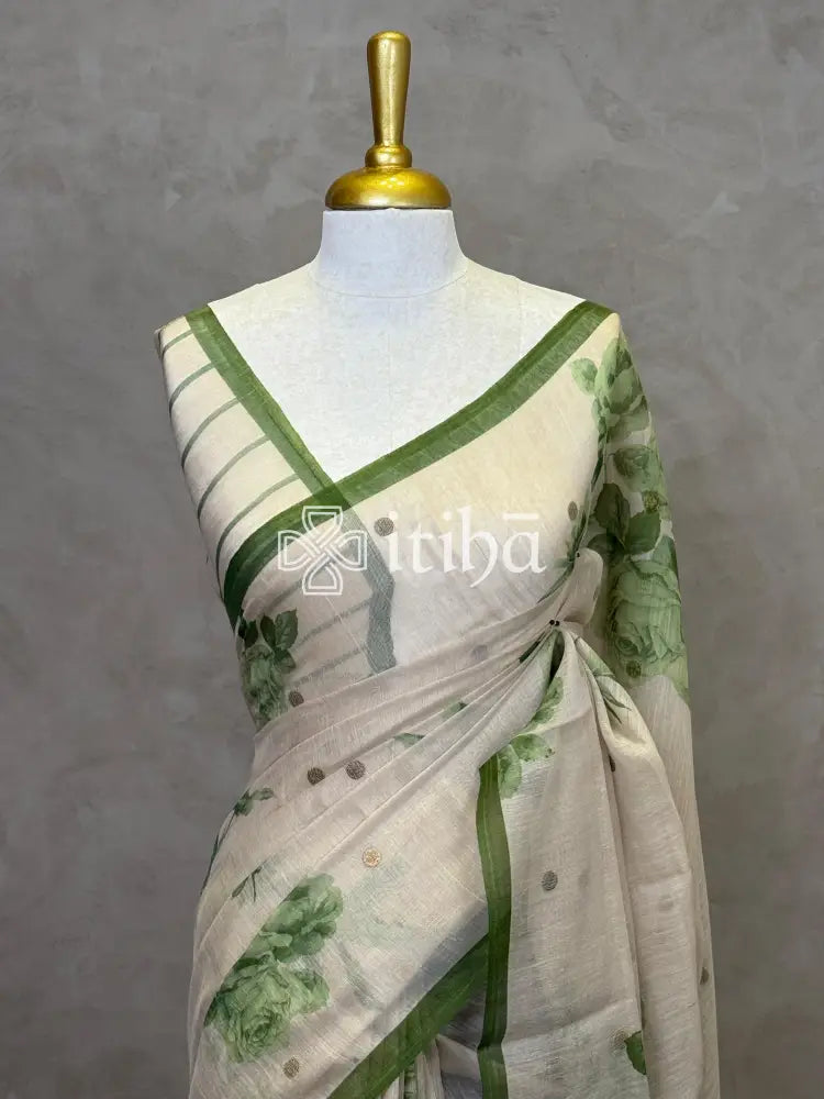 PURE LINEN MUSLIN SILK PRINTED SAREE