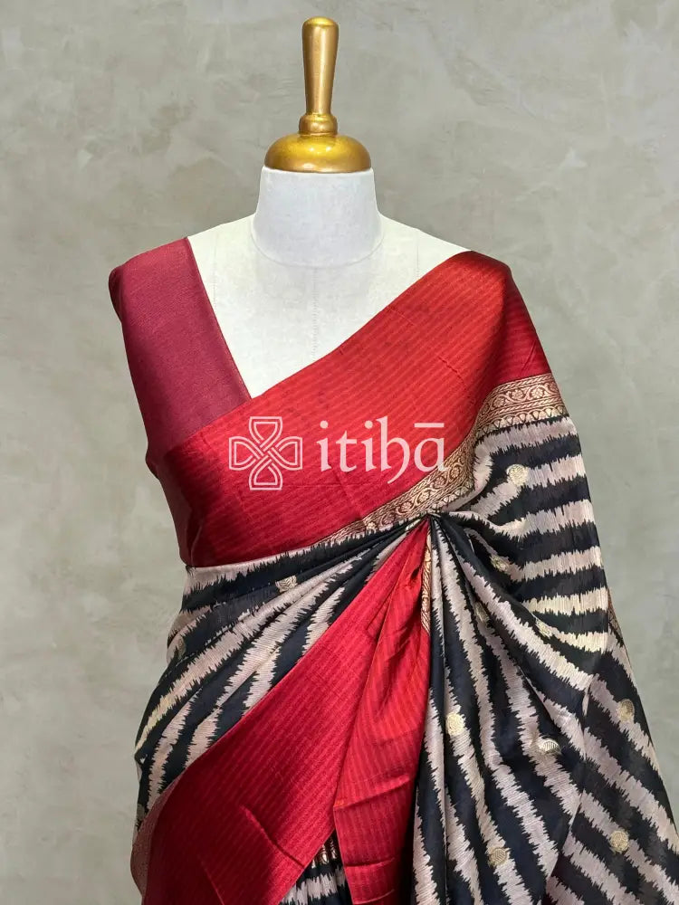 PURE PRINTED TUSSAR SILK HANDLOOM BANARASI SAREE