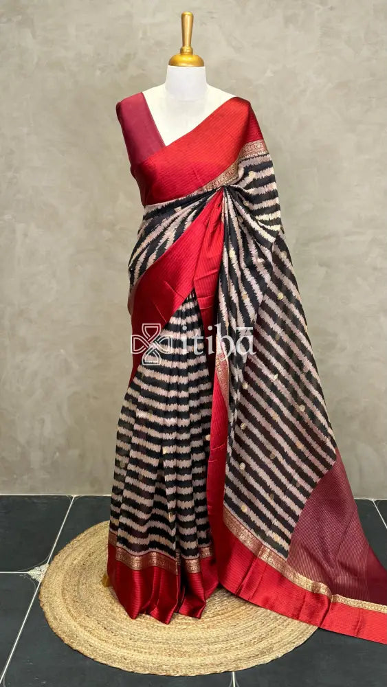 PURE PRINTED TUSSAR SILK HANDLOOM BANARASI SAREE