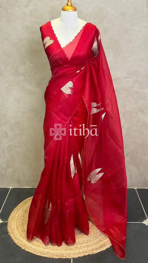 SILK ORGANZA APPLIQUE EMBROIDERY SAREE