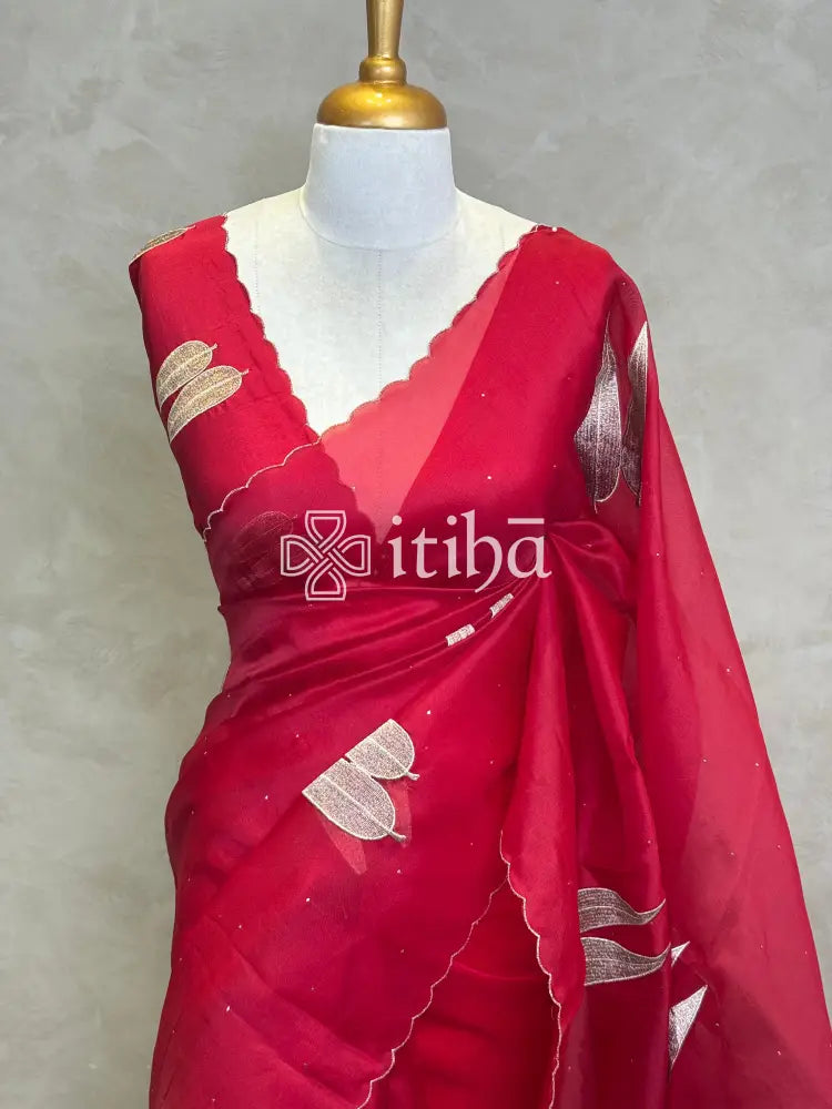 SILK ORGANZA APPLIQUE EMBROIDERY SAREE