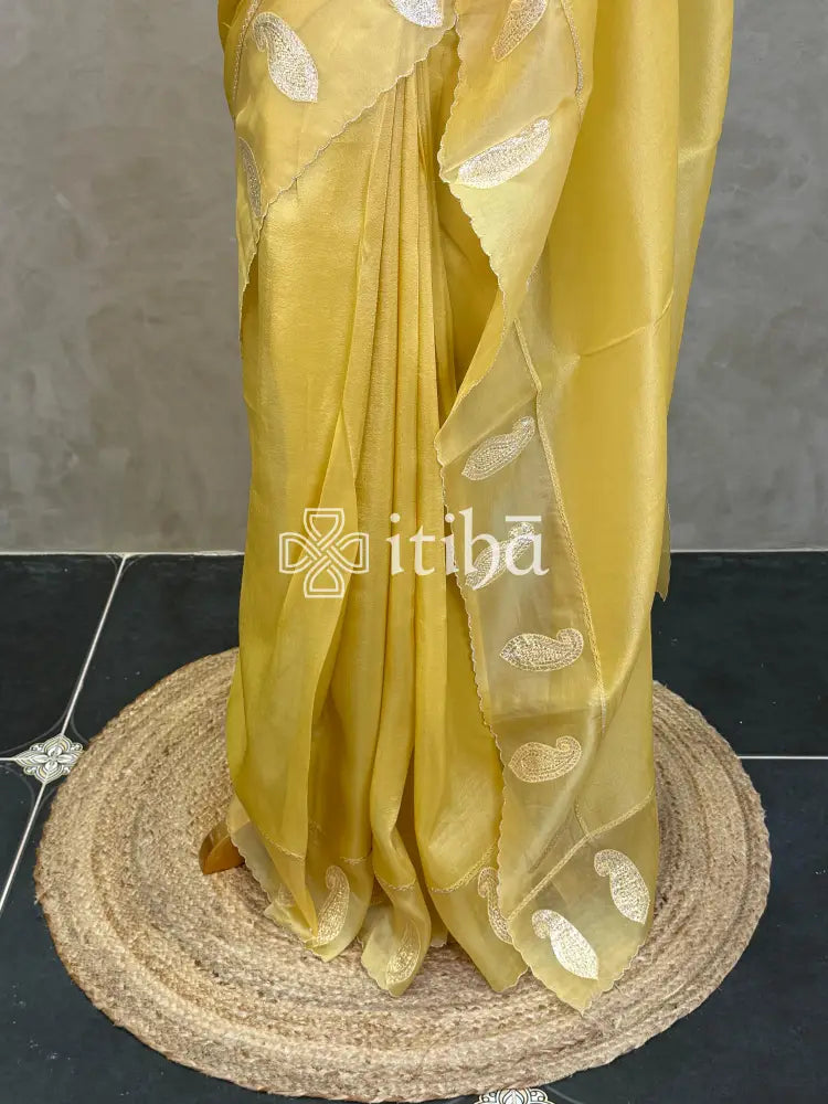 PURE SILK TISSUE ORGANZA HAND EMBROIDERY SAREE