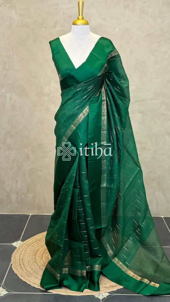 PURE TUSSAR SILK BANARASI SAREE - Green