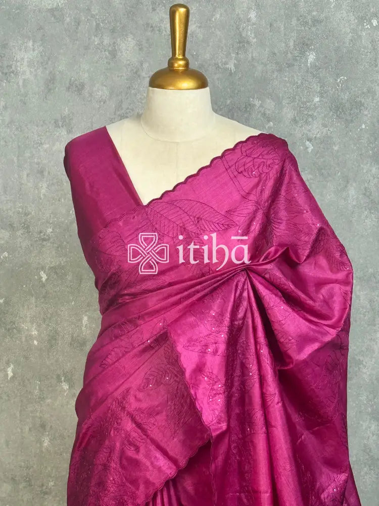 PURE TUSSAR SILK EMBROIDERY SAREE