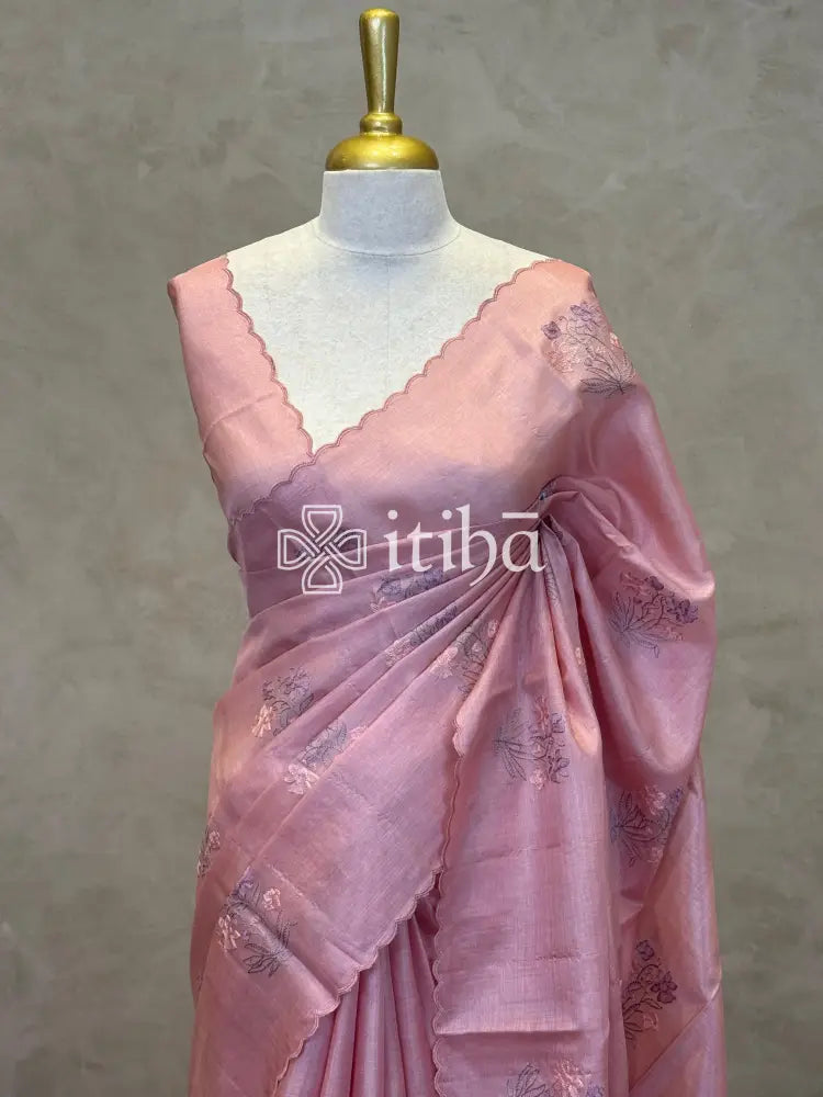 PURE TUSSAR SILK EMBROIDERY SAREE