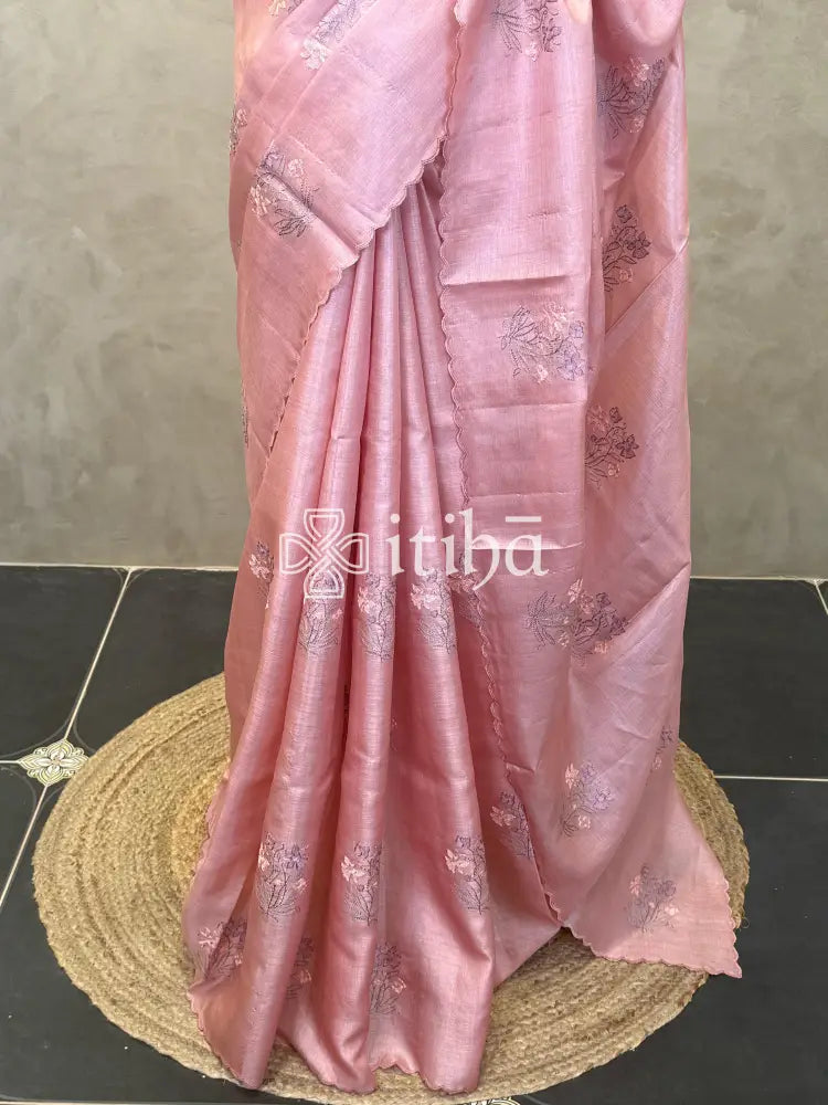 PURE TUSSAR SILK EMBROIDERY SAREE