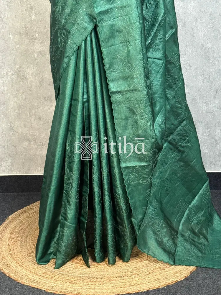 PURE TUSSAR SILK EMBROIDERY SAREE