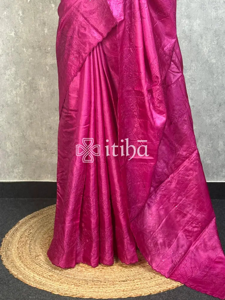 PURE TUSSAR SILK EMBROIDERY SAREE