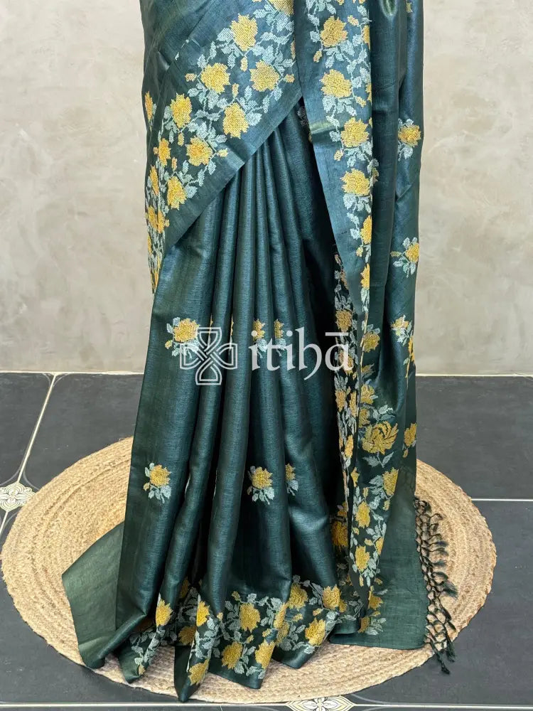 PURE TUSSAR SILK EMBROIDERY SAREE