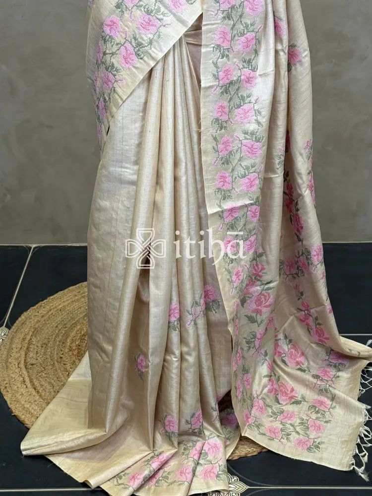 PURE TUSSAR SILK EMBROIDERYSAREE