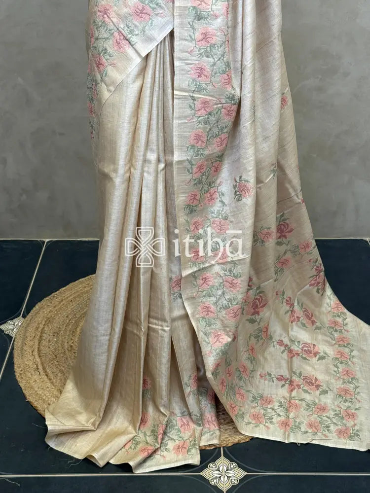 PURE TUSSAR SILK EMBROIDERYSAREE