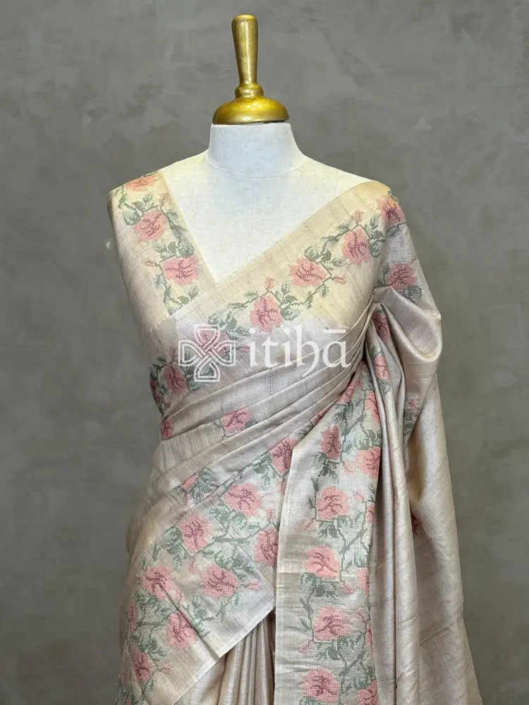 PURE TUSSAR SILK EMBROIDERYSAREE